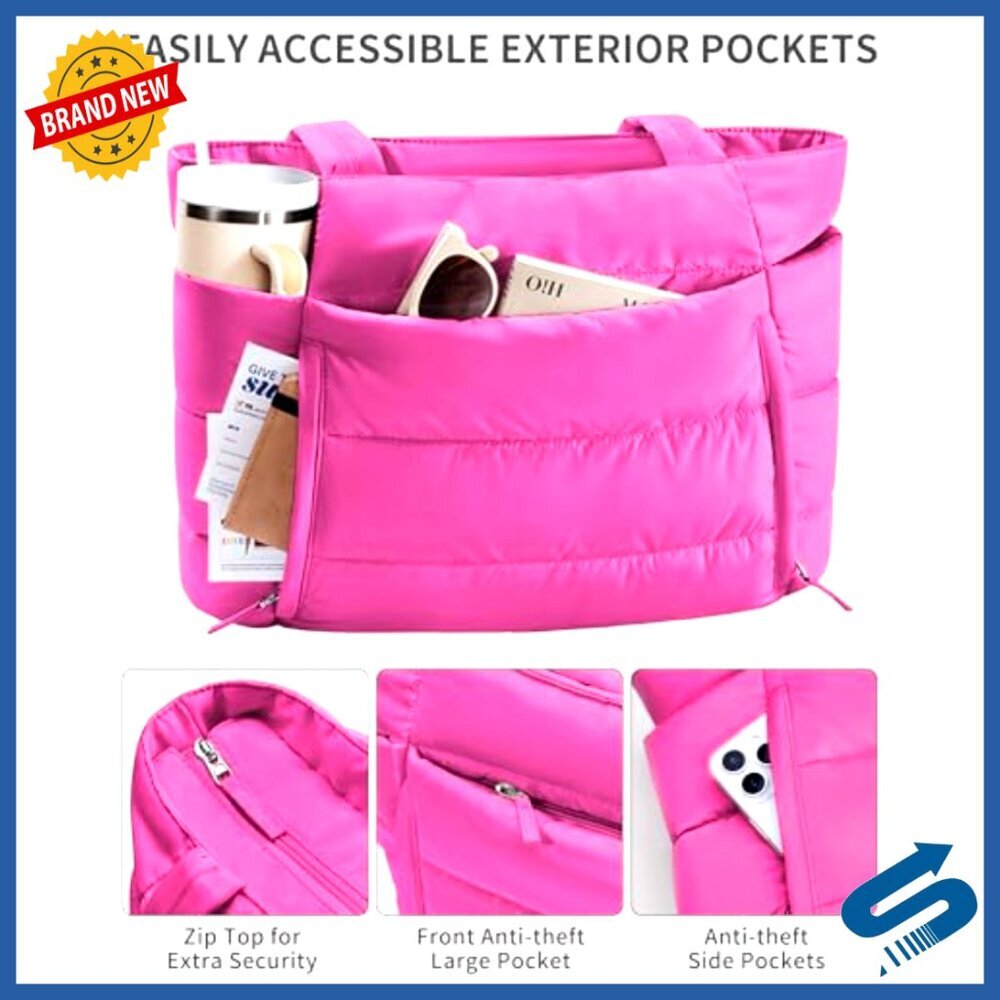 Lightweight Puffer Tote Bag with Laptop Sleeve & Tumbler Holder - Picture 5 of 7
